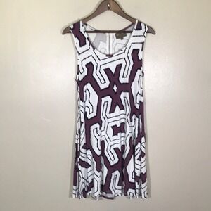 Bel‎ Kazan Women's Large Shift Dress White Burgundy Geometric Print Pockets